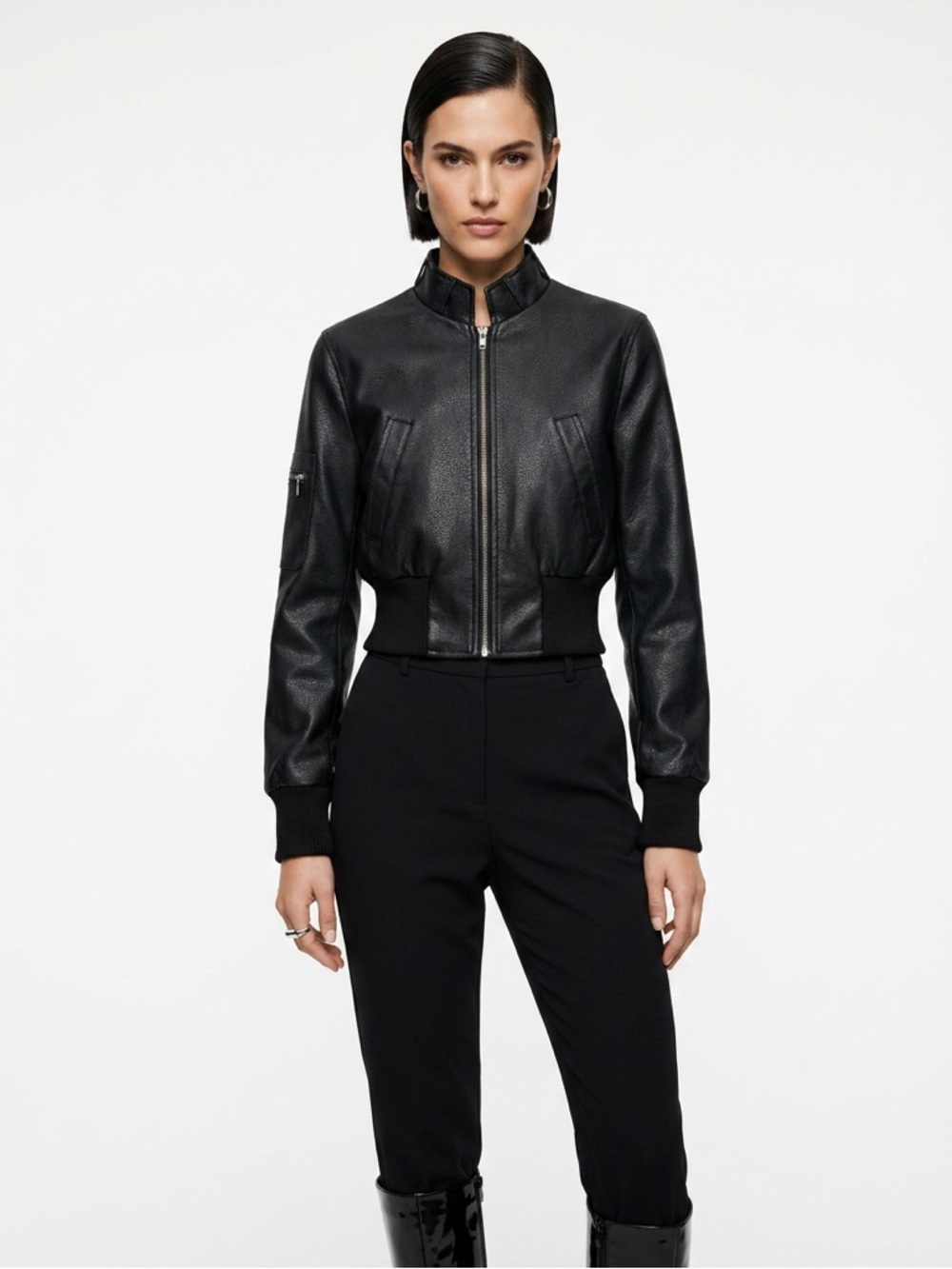 Poetry Black Bomber Jacket with Ribbed Hem